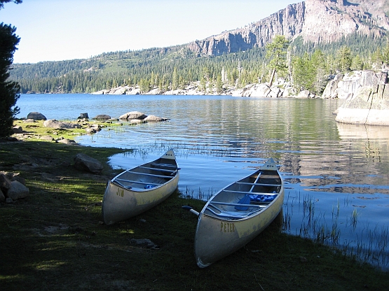 Our canoes at lake's edge in 2005